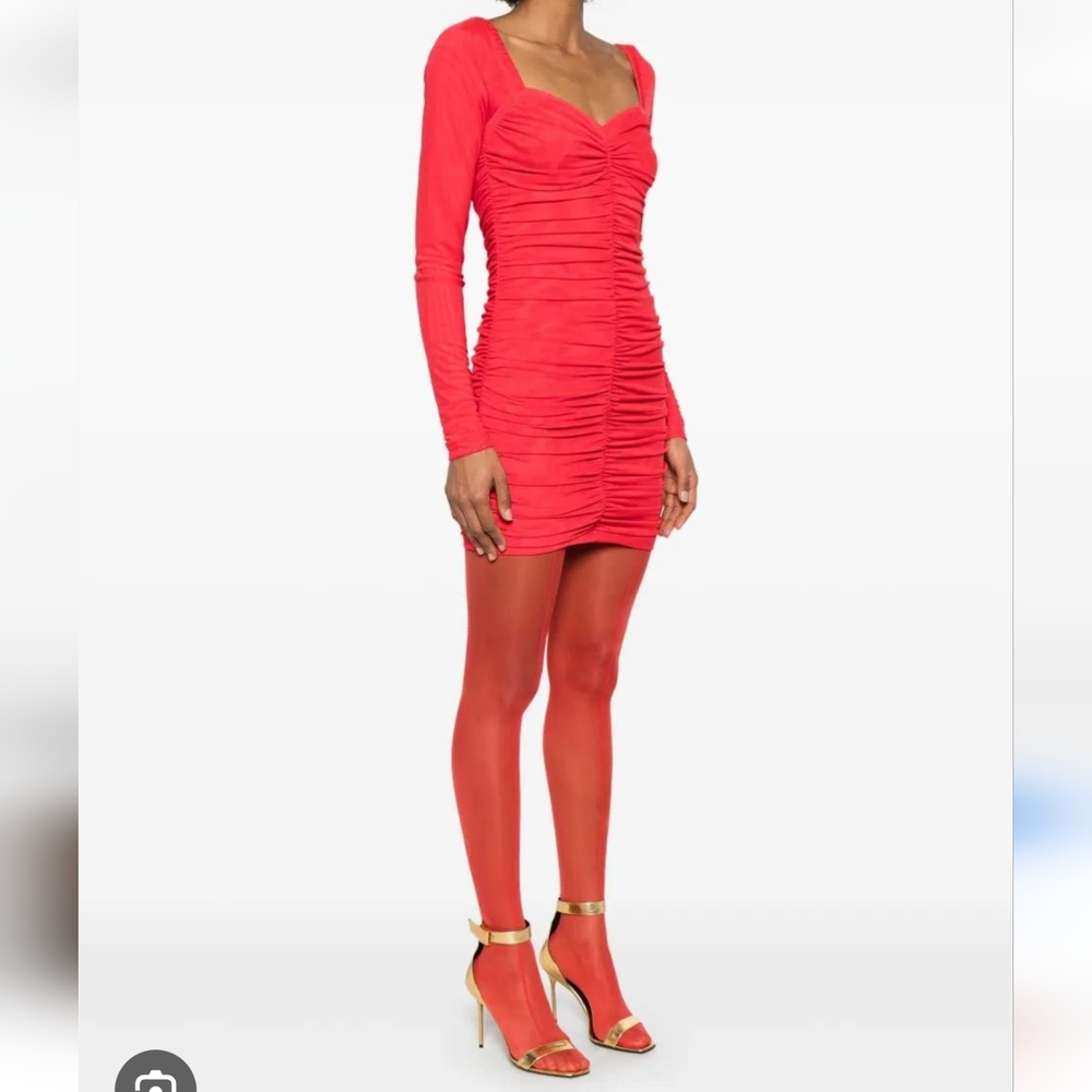 NWT Susana Monaco Cherry Red Ruched Long Sleeve Mini Dress Size Small Women's